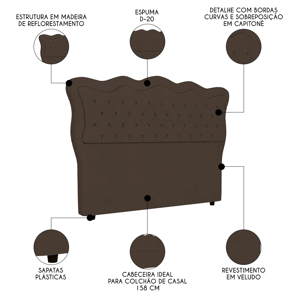 Cabeceira Casal Queen Cama Box 160cm Oregon Z04 Veludo Marrom - Mpozenato