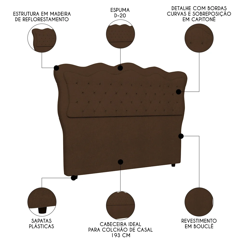 Cabeceira Casal King Cama Box 195cm Oregon Z04 Boucle Marrom - Mpozenato