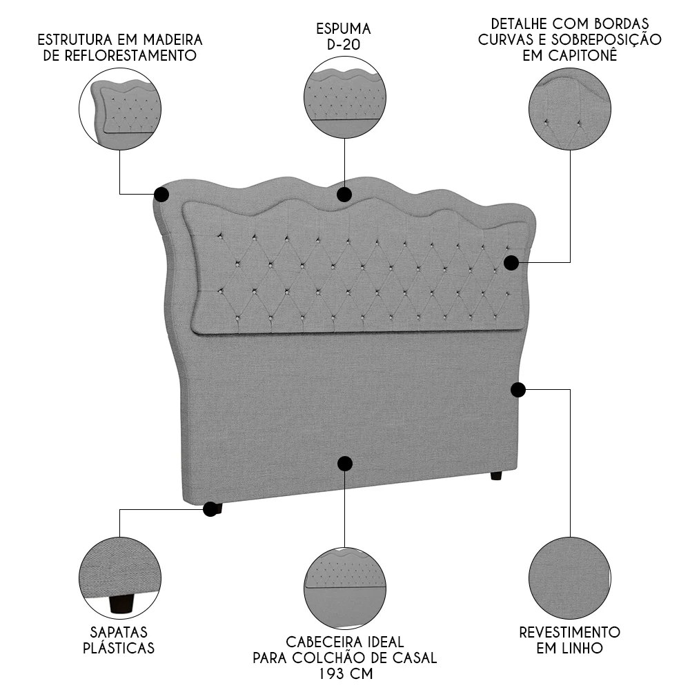 Cabeceira Casal King Cama Box 195cm Oregon Z04 Linho Cinza - Mpozenato
