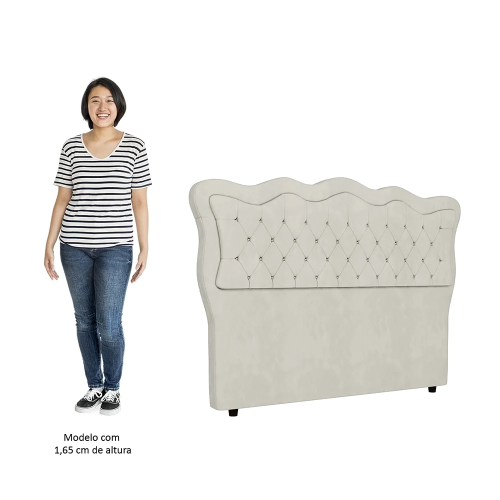 Cabeceira Casal King Cama Box 195cm Oregon Z04 Veludo Bege - Mpozenato