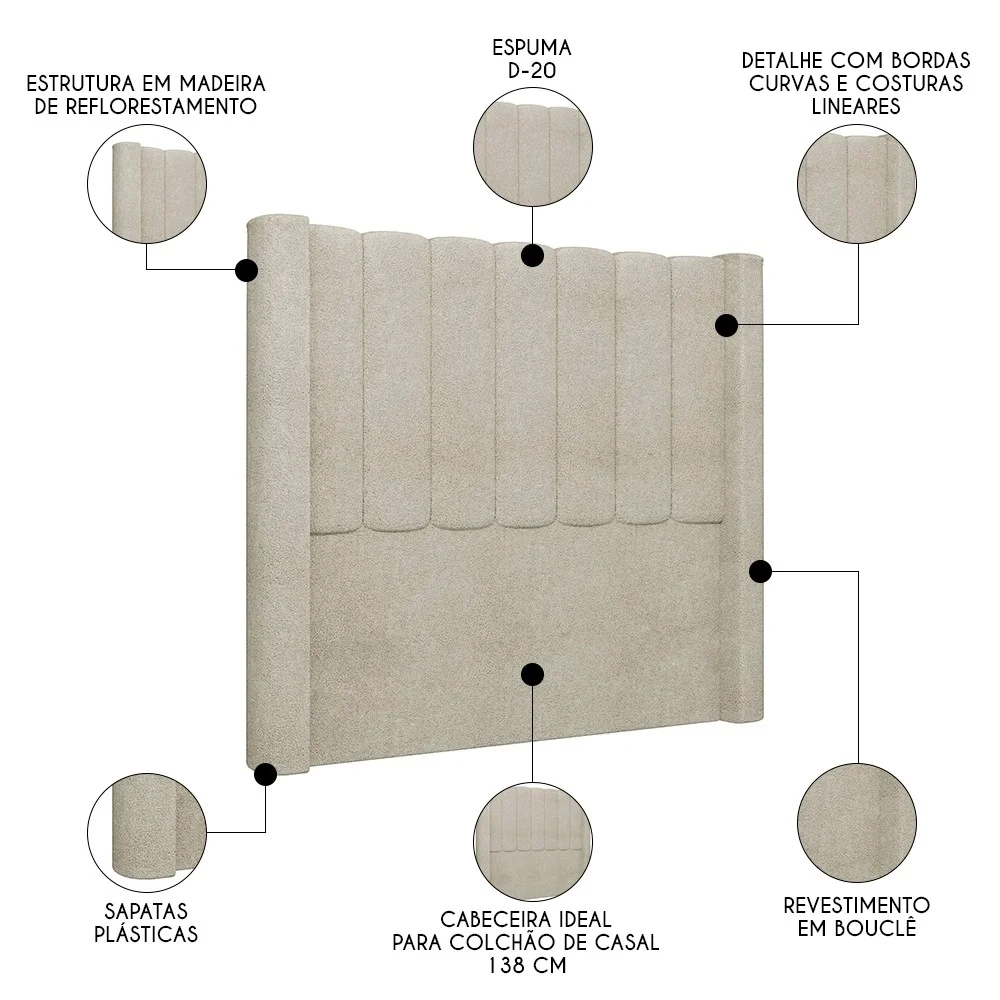 Cabeceira Casal Cama Box 140cm Claire Z04 Boucle Bege - Mpozenato