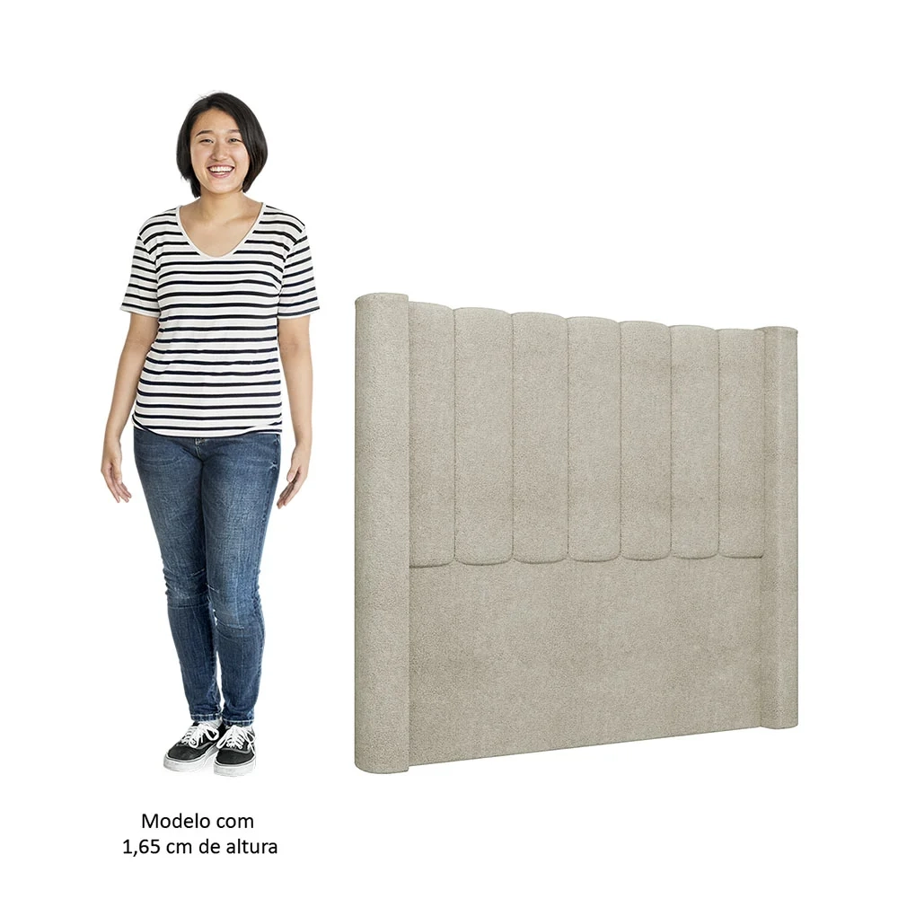 Cabeceira Casal Cama Box 140cm Claire Z04 Boucle Bege - Mpozenato