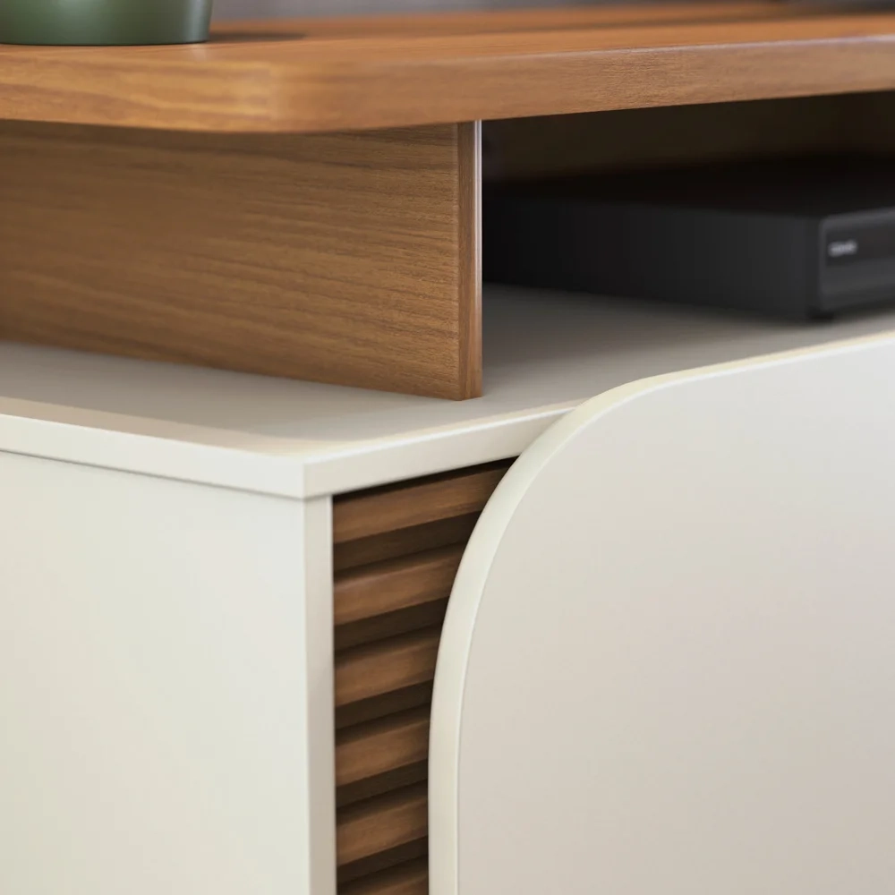 Rack para Sala Bancada de TV 75 Pol 180cm Madrid C05 Freijó/Off White Matte - Mpozenato