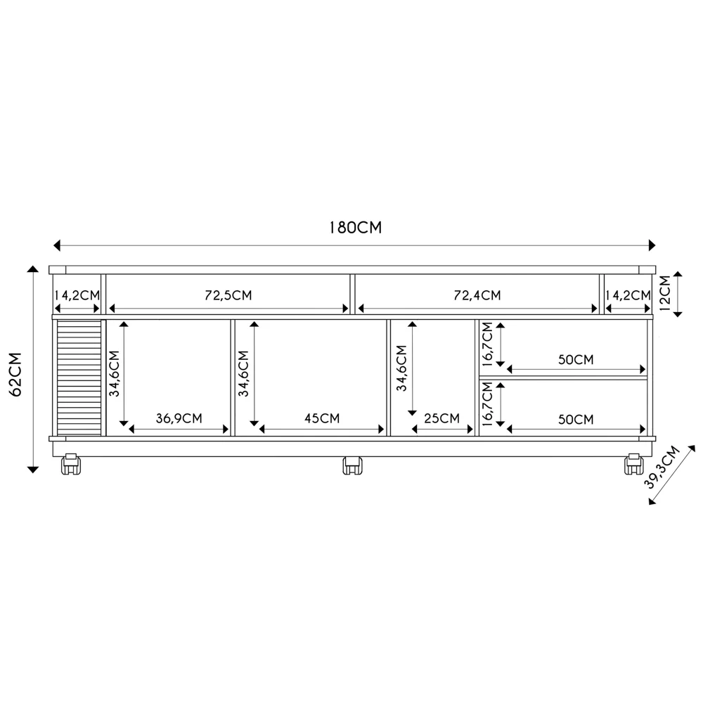 Rack para Sala Bancada de TV 75 Pol 180cm Madrid C05 Freijó/Off White Matte - Mpozenato