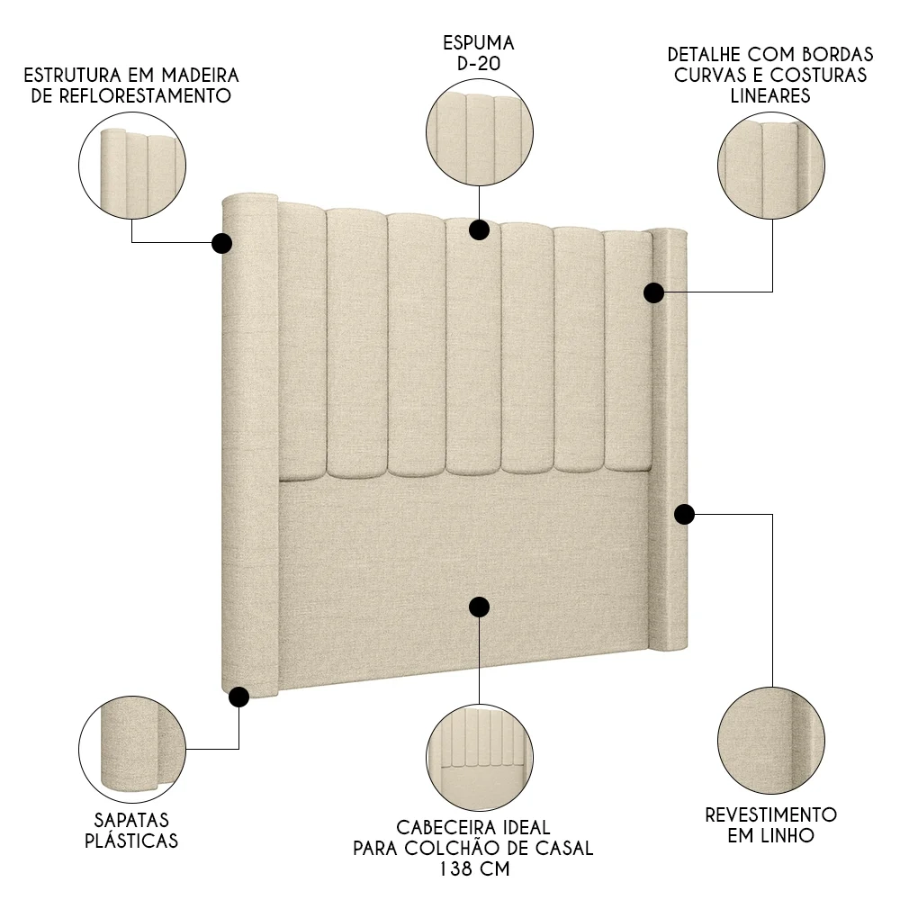 Cabeceira Casal Cama Box 140cm Claire Z04 Linho Bege - Mpozenato