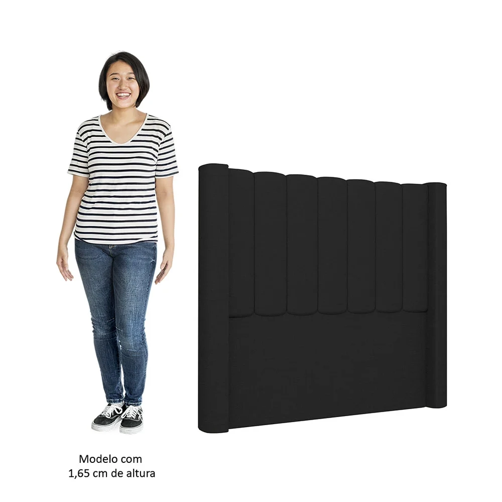 Cabeceira Casal Cama Box 140cm Claire Z04 Linho Preto - Mpozenato