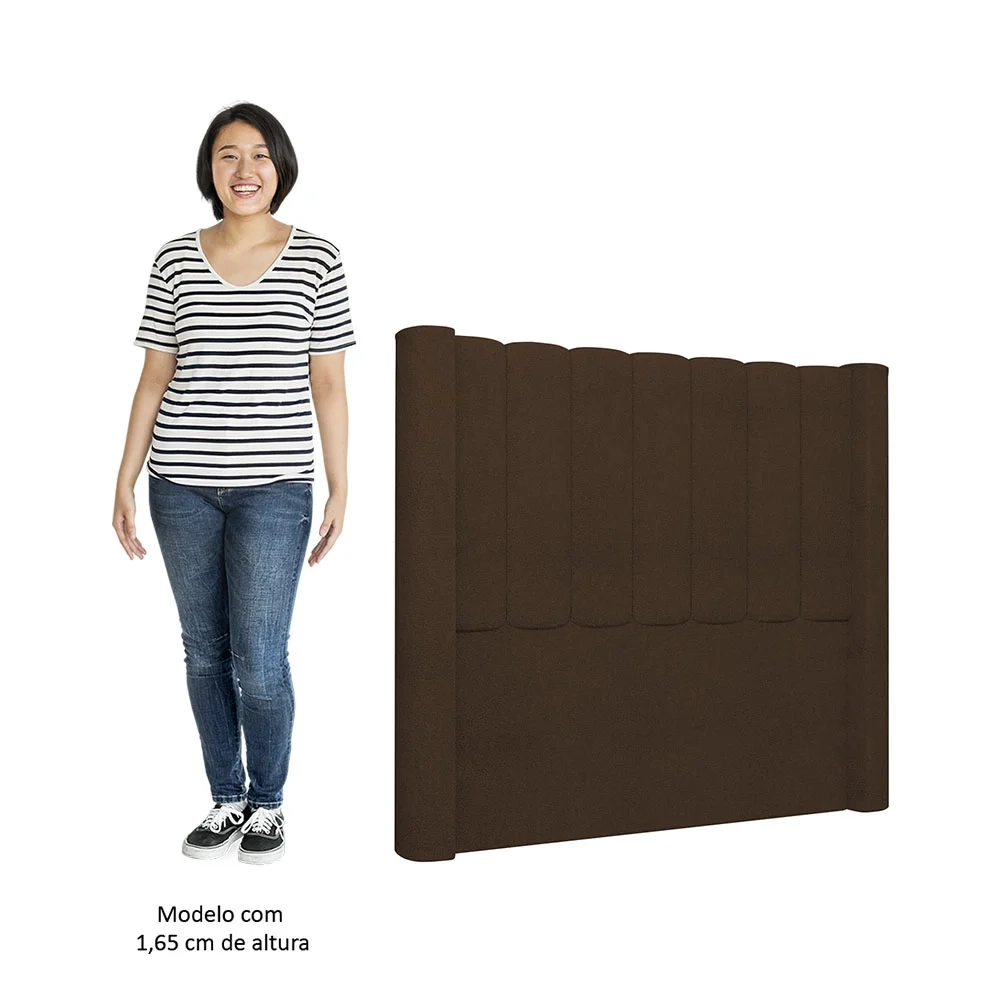 Cabeceira Casal Queen Cama Box 160cm Claire Z04 Boucle Marrom - Mpozenato