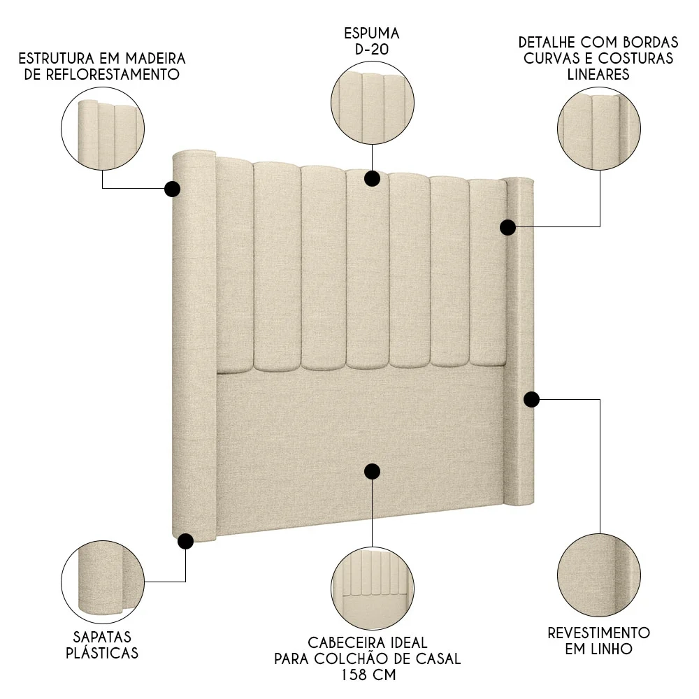 Cabeceira Casal Queen Cama Box 160cm Claire Z04 Linho Bege - Mpozenato