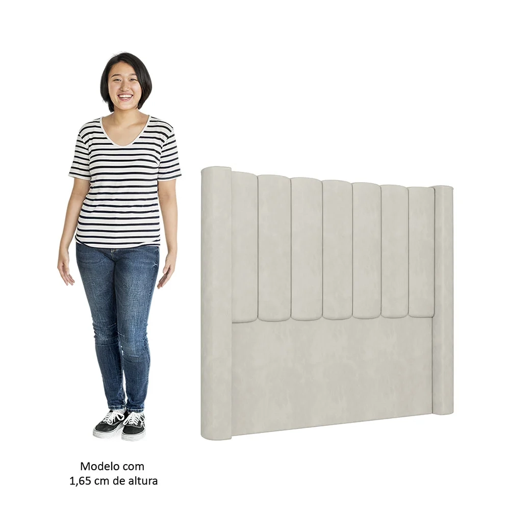 Cabeceira Casal Queen Cama Box 160cm Claire Z04 Veludo Bege - Mpozenato