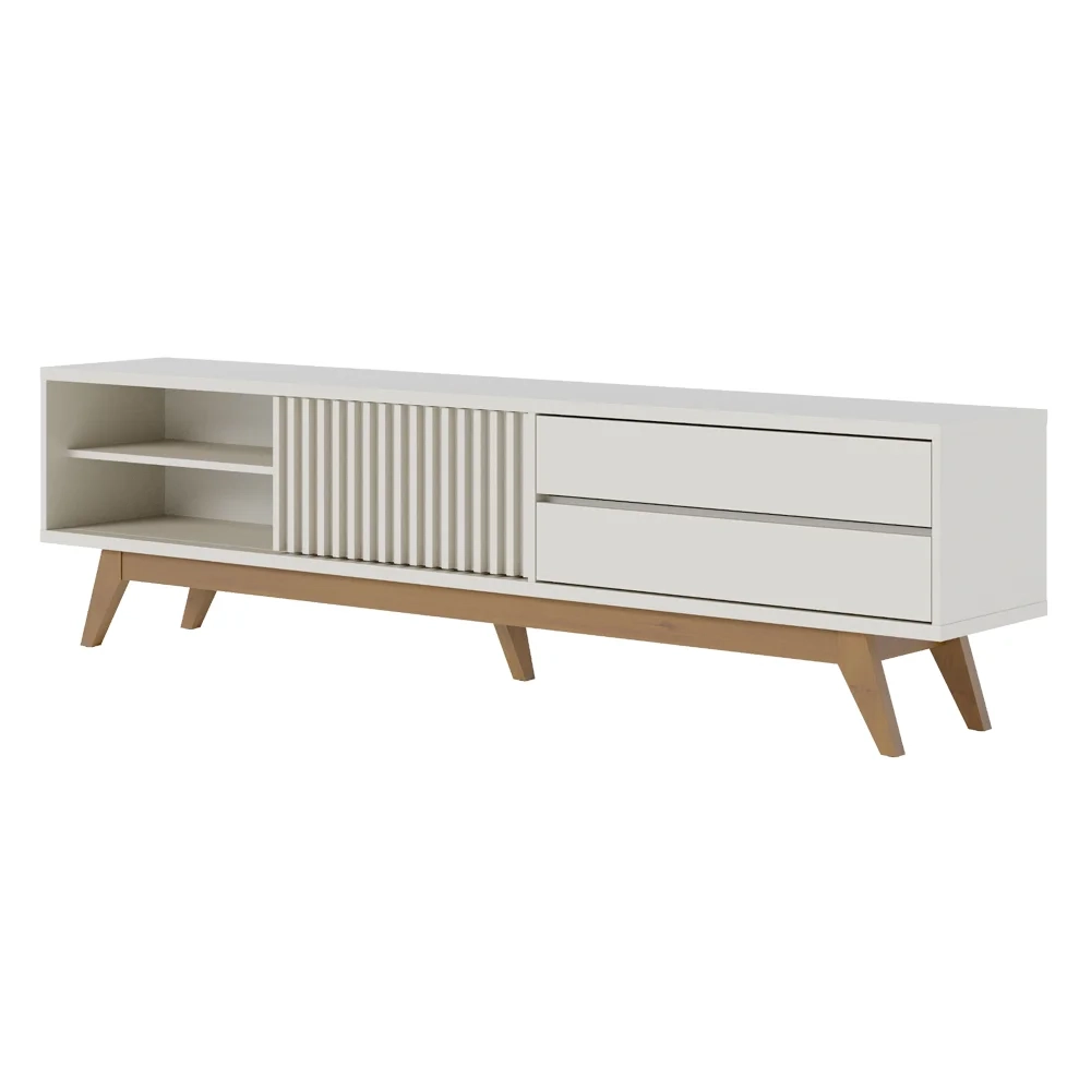 Rack para Sala Bancada de TV 75 Pol 200cm Itália C05 Off White Matte - Mpozenato