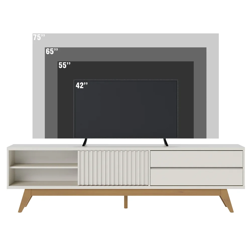 Rack para Sala Bancada de TV 75 Pol 200cm Itália C05 Off White Matte - Mpozenato