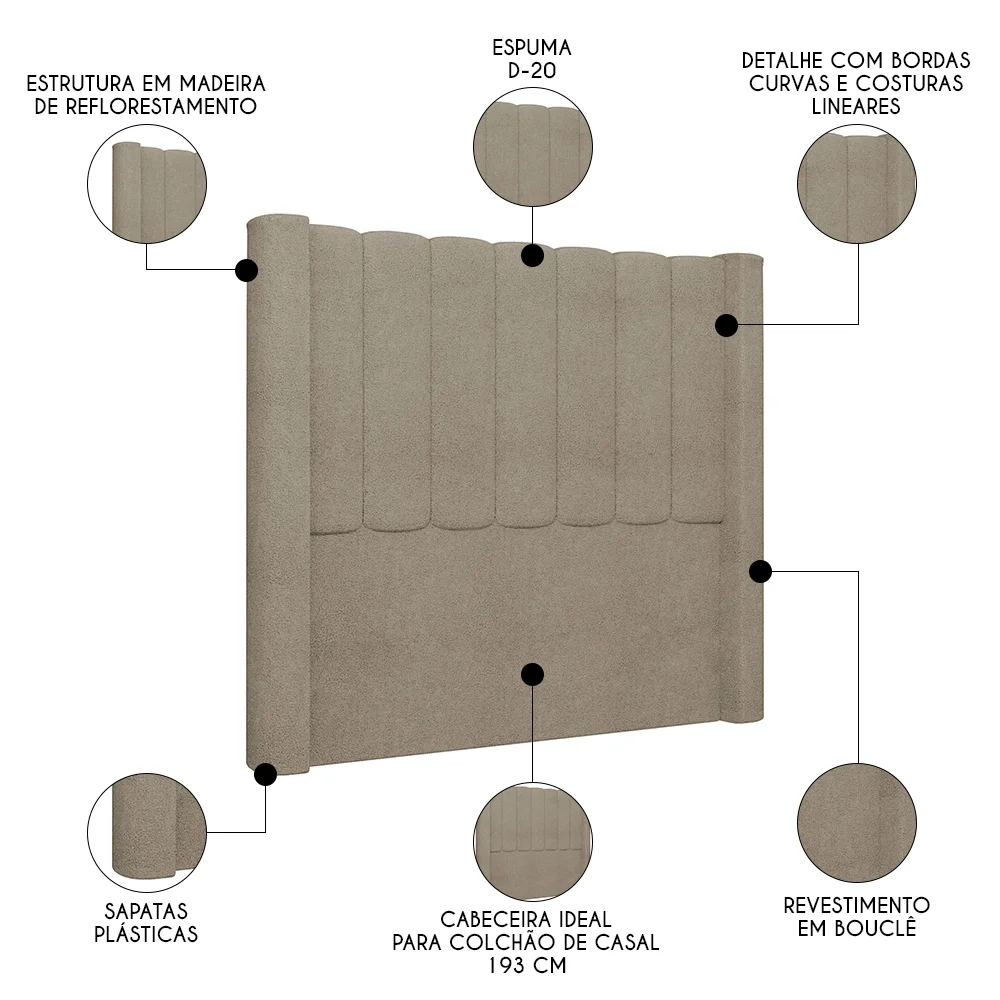 Cabeceira Casal King Cama Box 195cm Claire Z04 Boucle Capuccino - Mpozenato