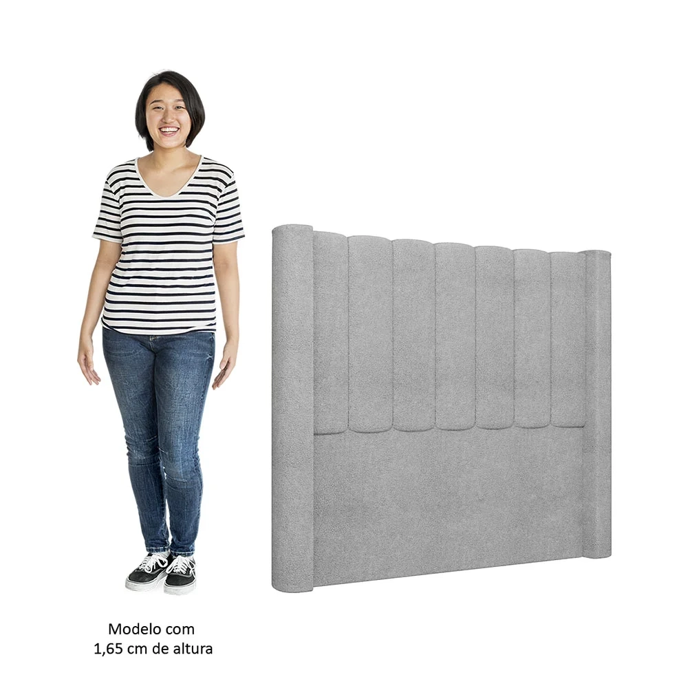 Cabeceira Casal King Cama Box 195cm Claire Z04 Boucle Cinza - Mpozenato