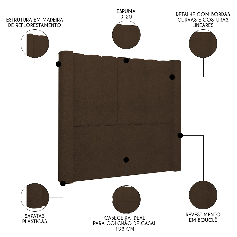 Cabeceira Casal King Cama Box 195cm Claire Z04 Boucle Marrom - Mpozenato