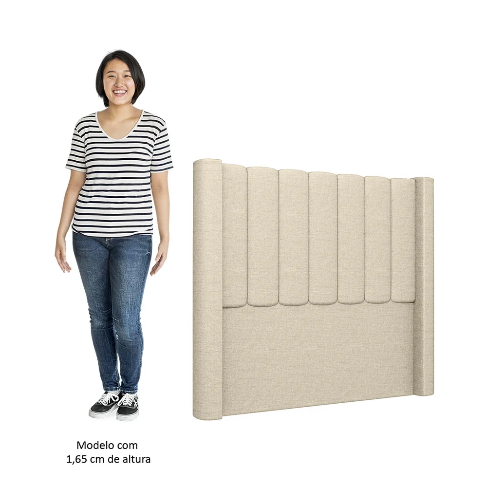 Cabeceira Casal King Cama Box 195cm Claire Z04 Linho Bege - Mpozenato
