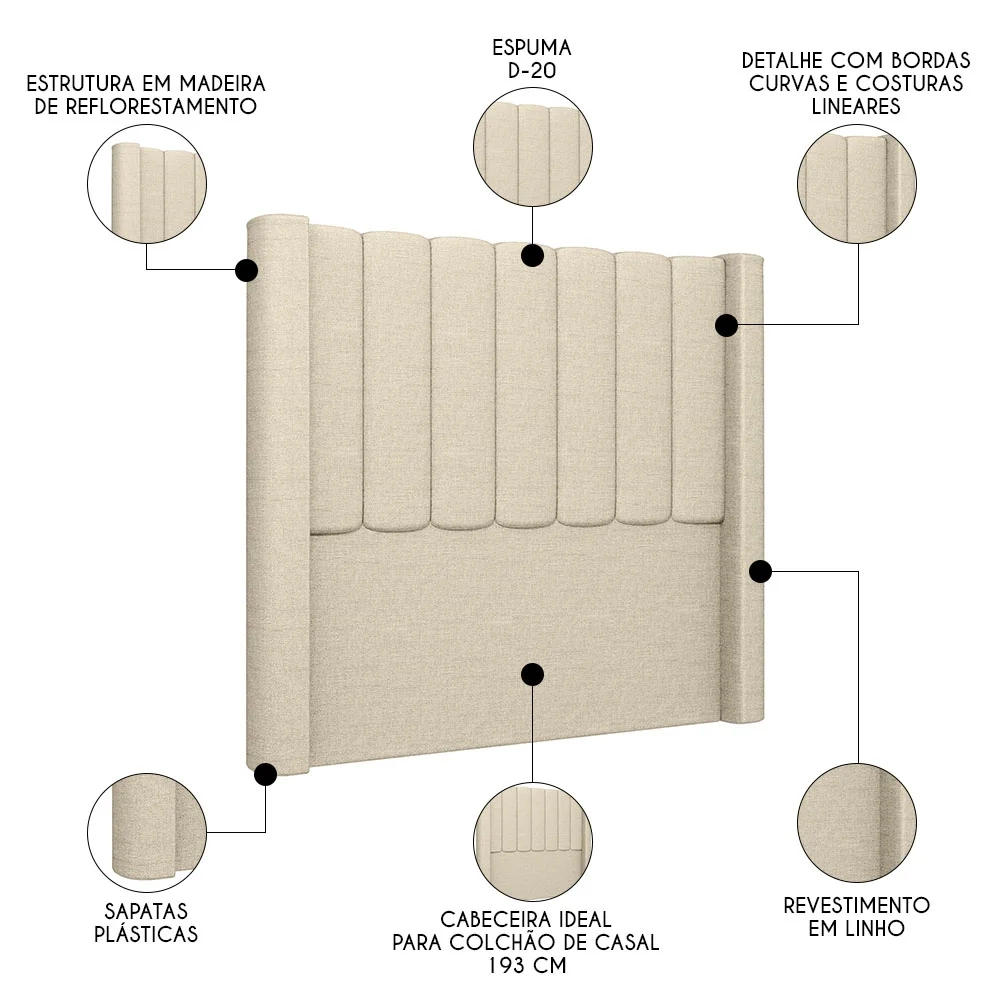 Cabeceira Casal King Cama Box 195cm Claire Z04 Linho Bege - Mpozenato