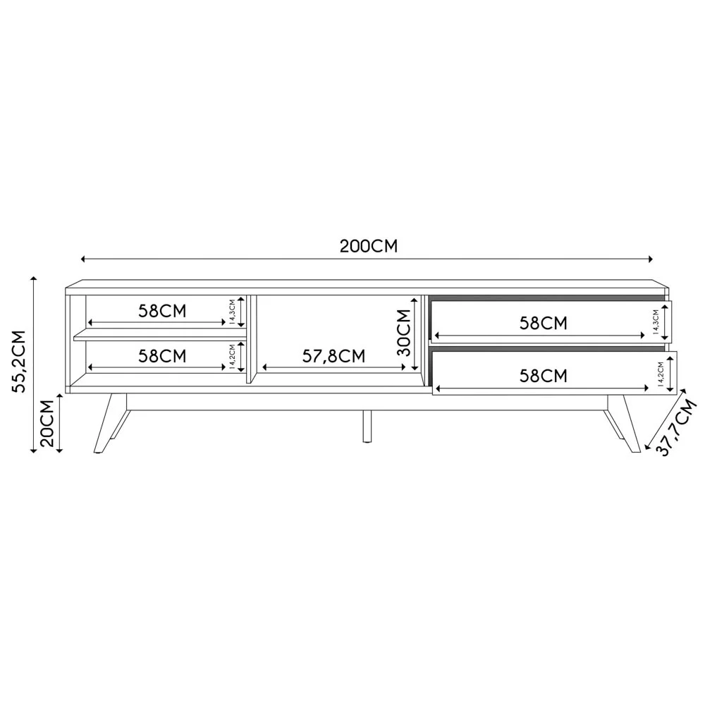 Rack para Sala Bancada de TV 75 Pol 200cm Itália C05 Freijó/Off White Matte - Mpozenato
