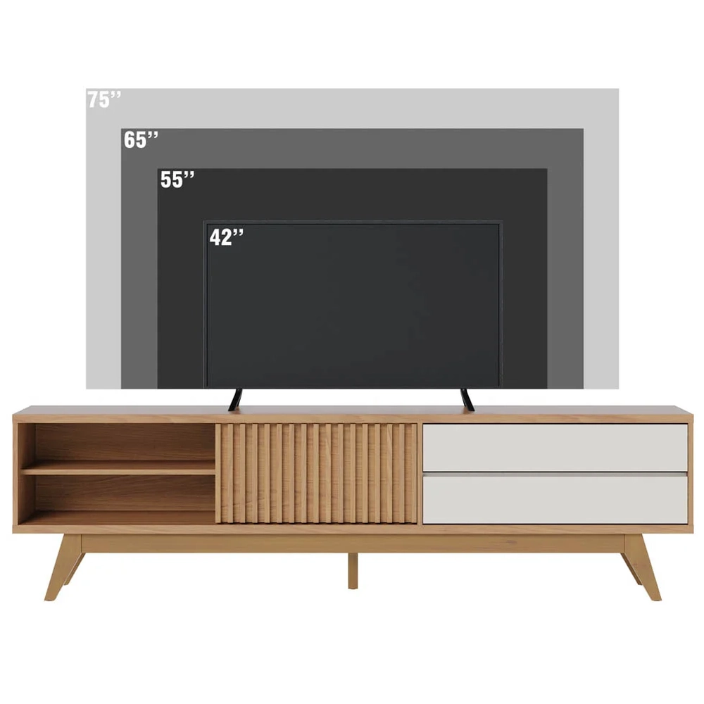 Rack para Sala Bancada de TV 75 Pol 200cm Itália C05 Freijó/Off White Matte - Mpozenato