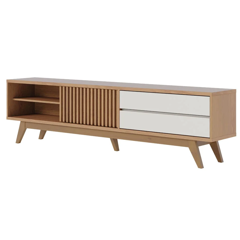 Rack para Sala Bancada de TV 75 Pol 200cm Itália C05 Freijó/Off White Matte - Mpozenato