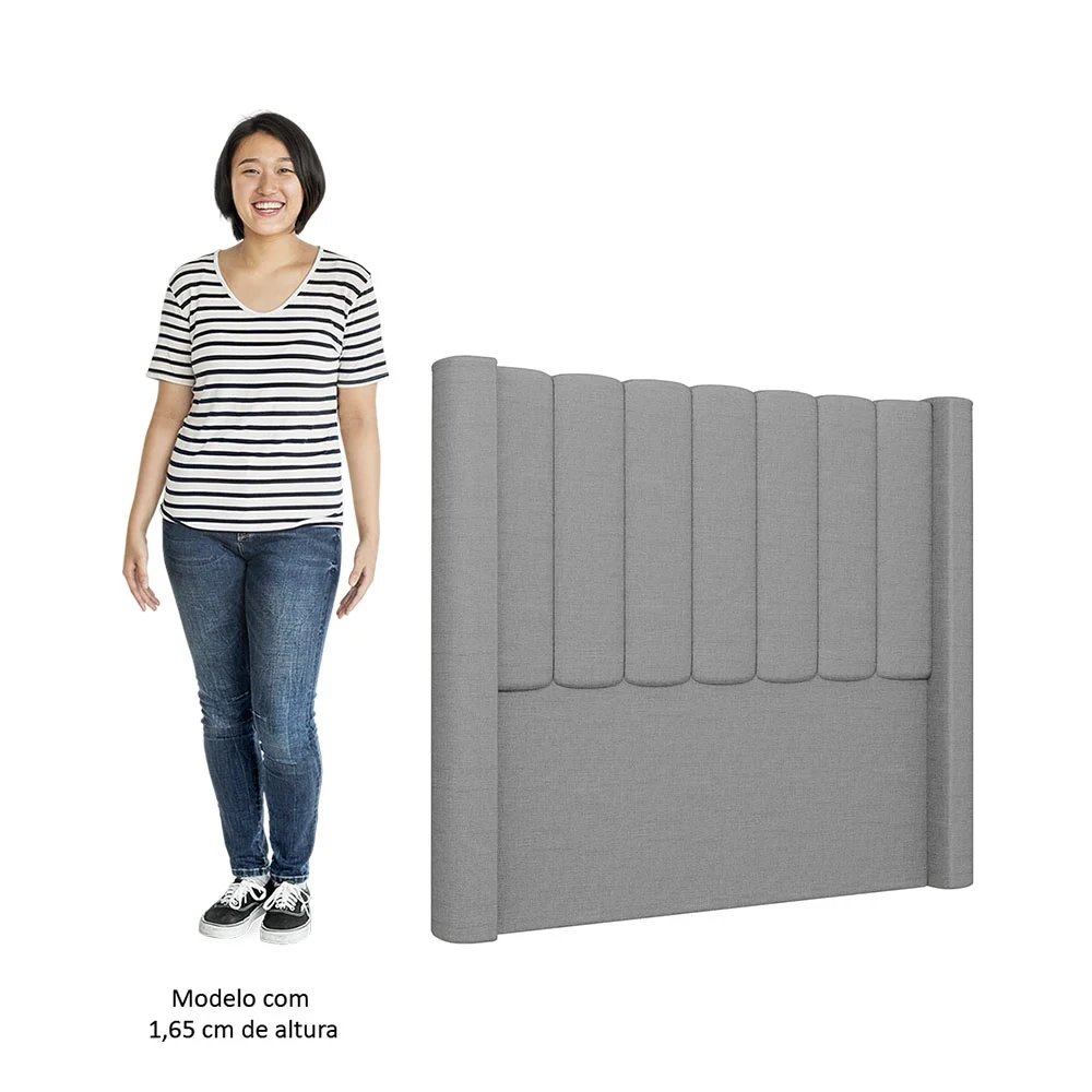 Cabeceira Casal King Cama Box 195cm Claire Z04 Linho Cinza - Mpozenato