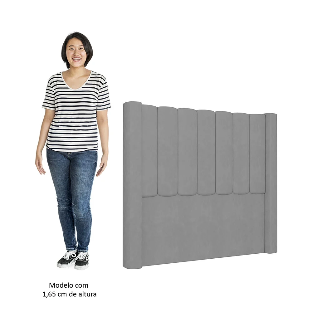 Cabeceira Casal King Cama Box 195cm Claire Z04 Veludo Cinza - Mpozenato
