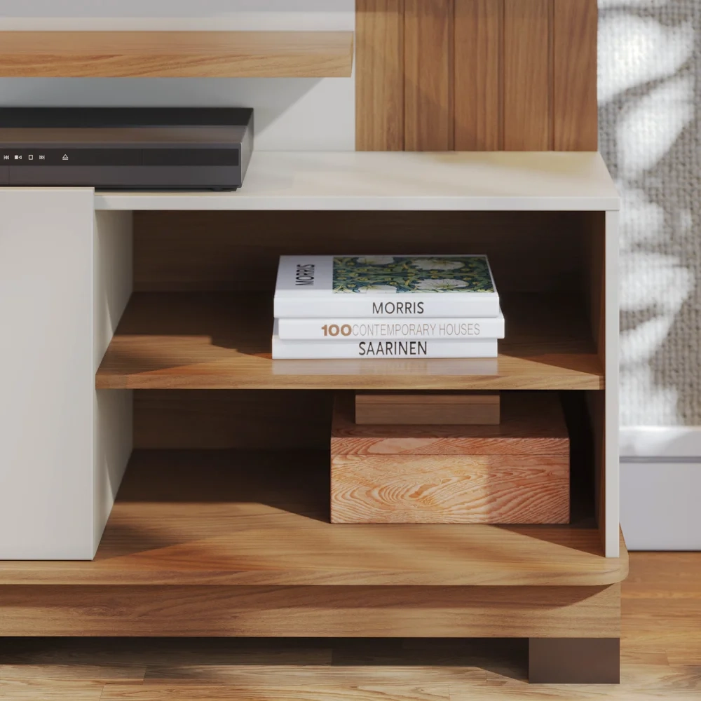 Estante Painel para TV 65 Pol Madrid C05 Off White Matte/Freijó - Mpozenato