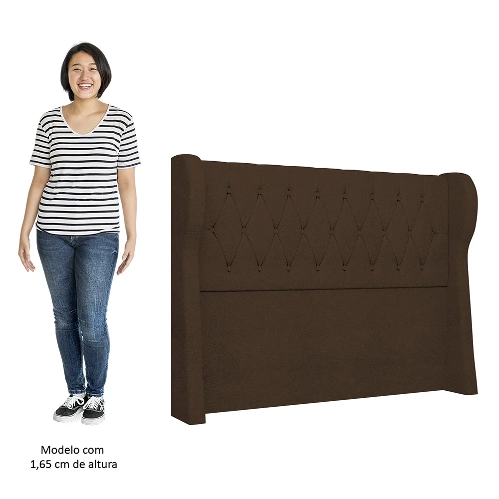 Cabeceira Casal Cama Box 140cm Malva Z04 Boucle Marrom - Mpozenato