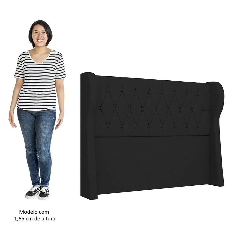 Cabeceira Casal Cama Box 140cm Malva Z04 Linho Preto - Mpozenato