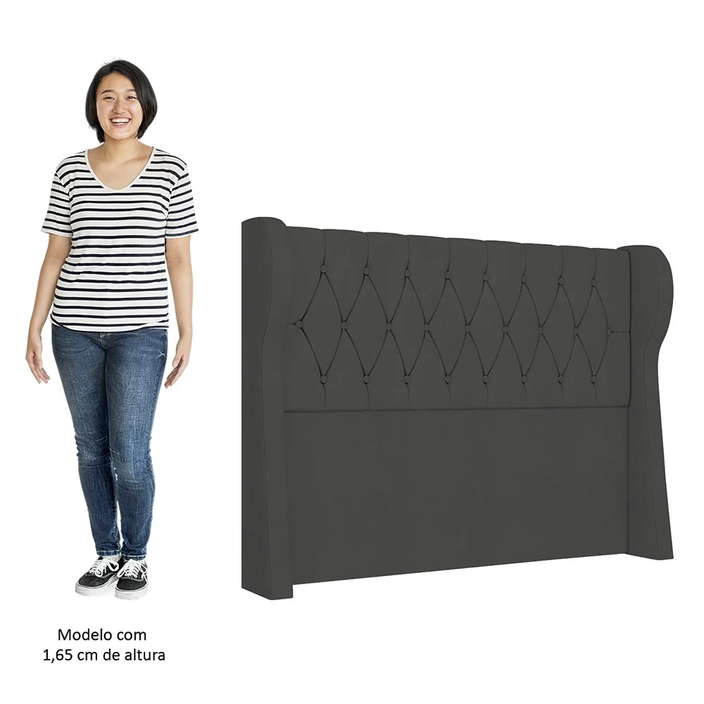Cabeceira Casal Cama Box 140cm Malva Z04 Veludo Grafite - Mpozenato