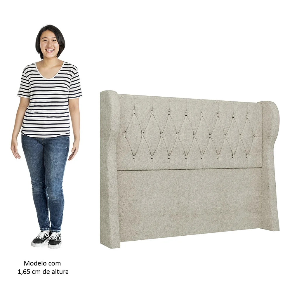 Cabeceira Casal Queen Cama Box 160cm Malva Z04 Boucle Bege - Mpozenato