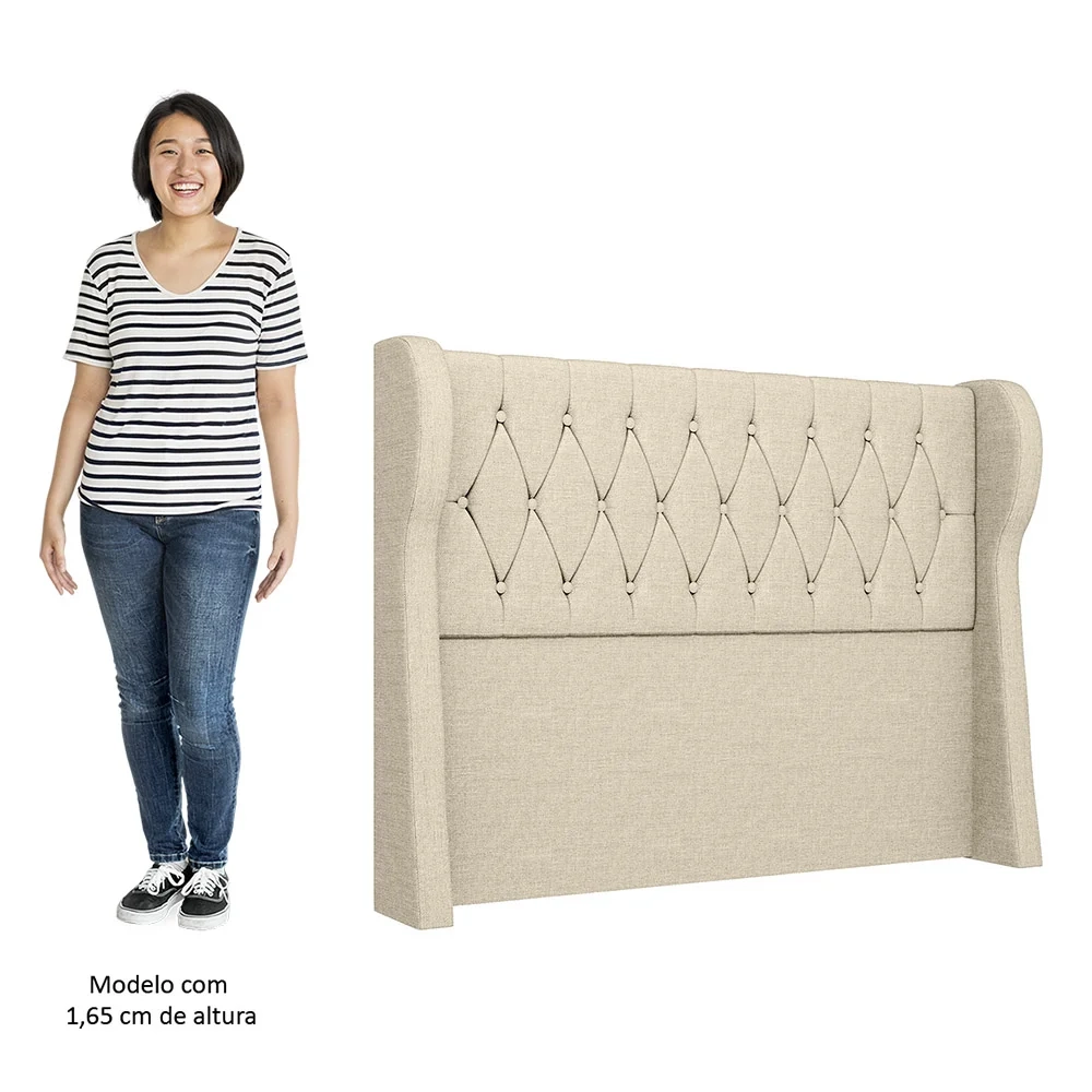 Cabeceira Casal Queen Cama Box 160cm Malva Z04 Linho Bege - Mpozenato