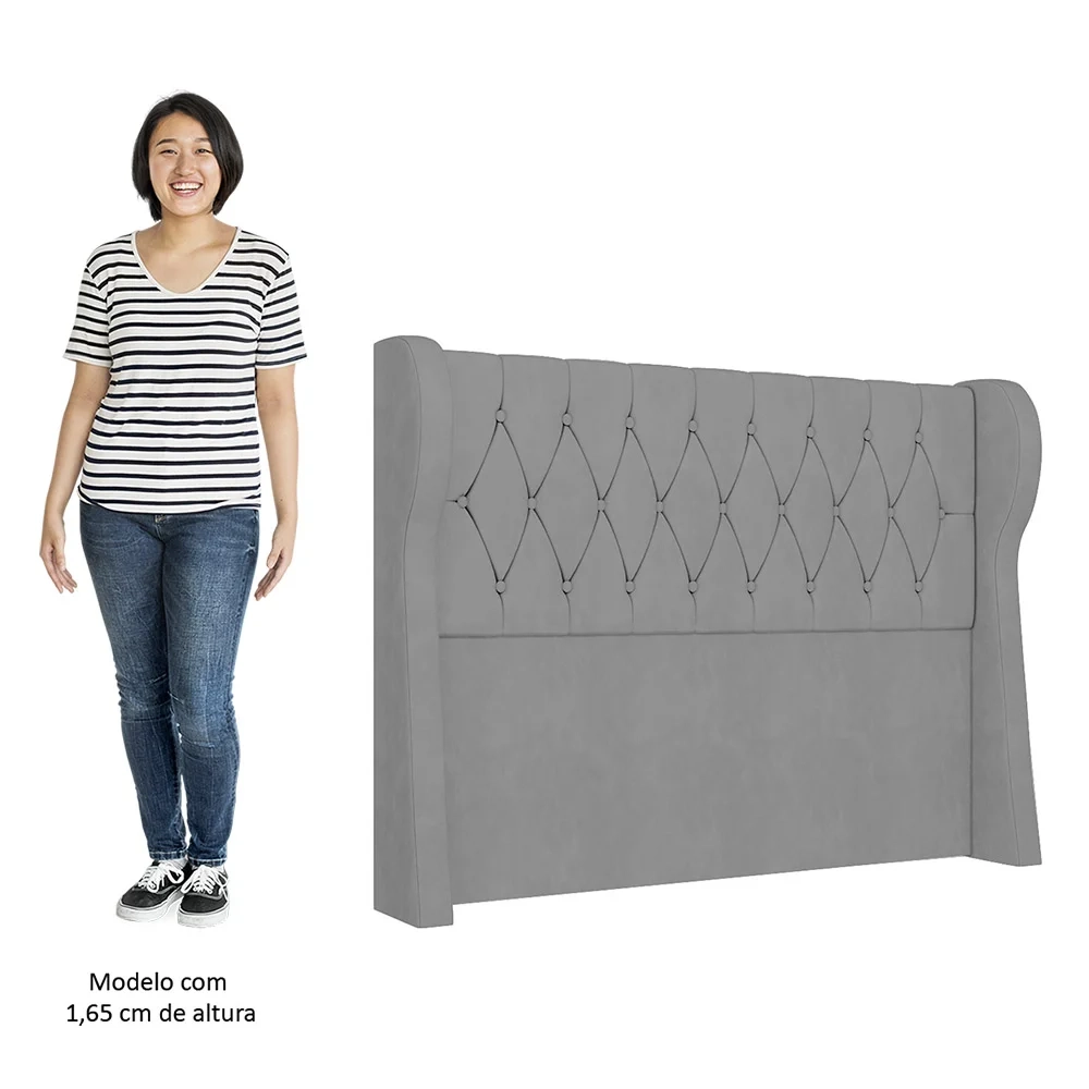 Cabeceira Casal Queen Cama Box 160cm Malva Z04 Veludo Cinza - Mpozenato
