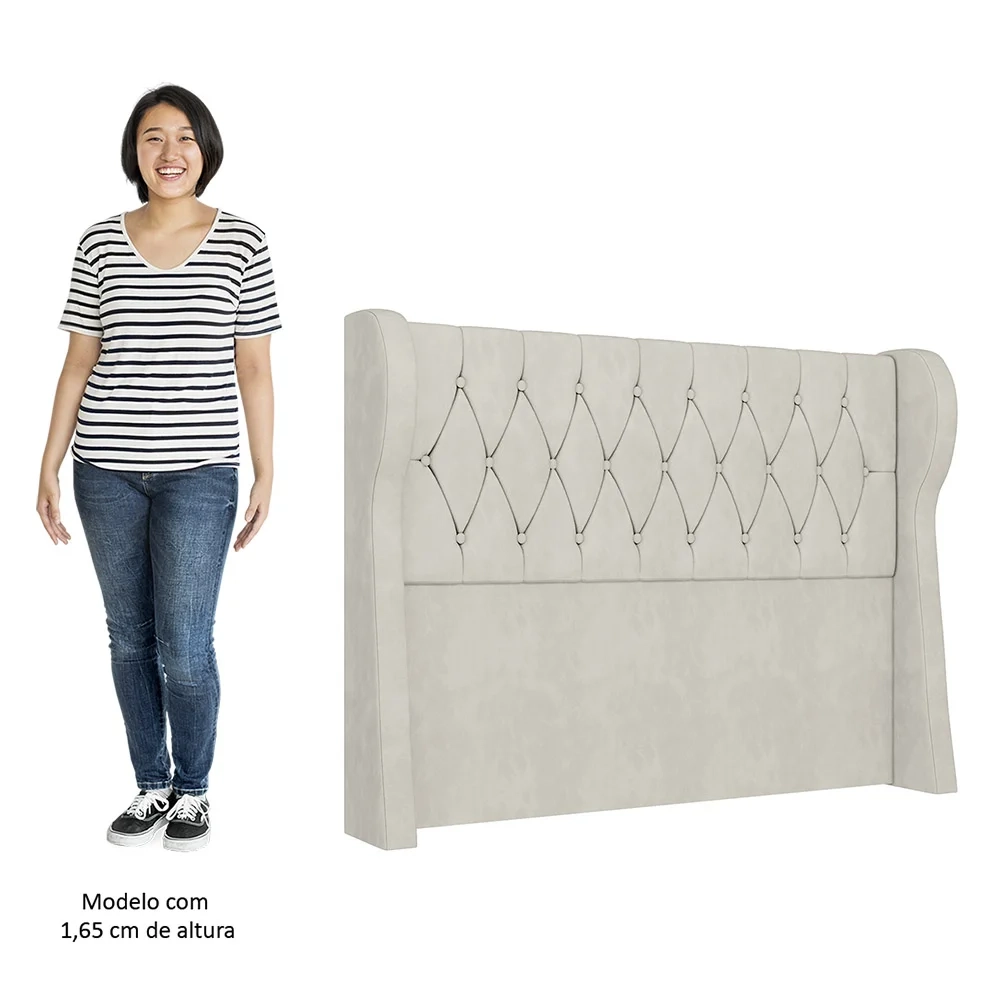 Cabeceira Casal Queen Cama Box 160cm Malva Z04 Veludo Bege - Mpozenato