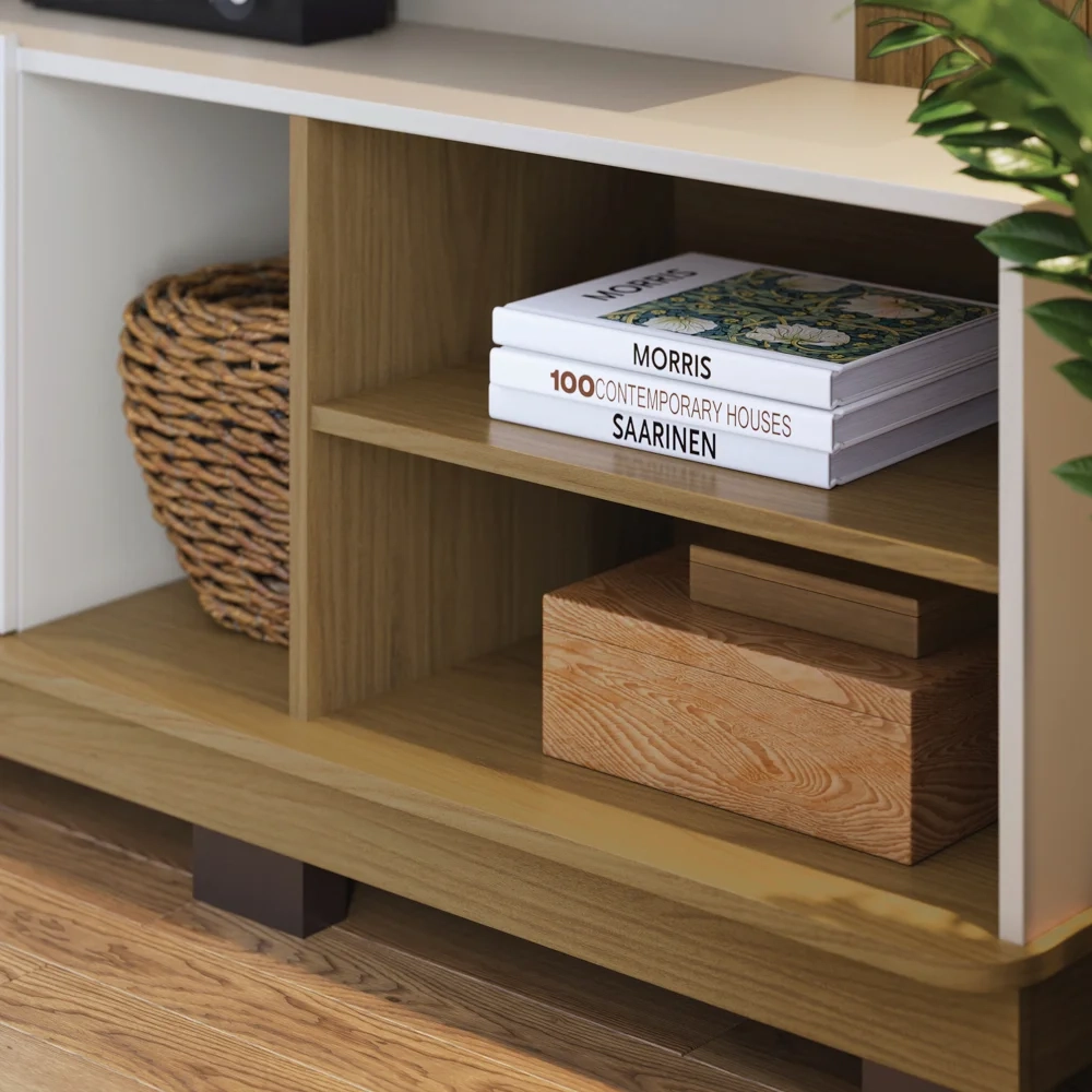 Estante Painel para TV 75 Pol Madrid C05 Off White Matte/Freijó - Mpozenato