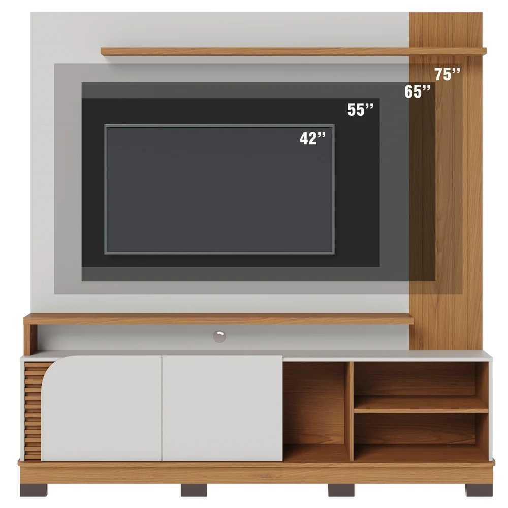 Estante Painel para TV 75 Pol Madrid C05 Off White Matte/Freijó - Mpozenato