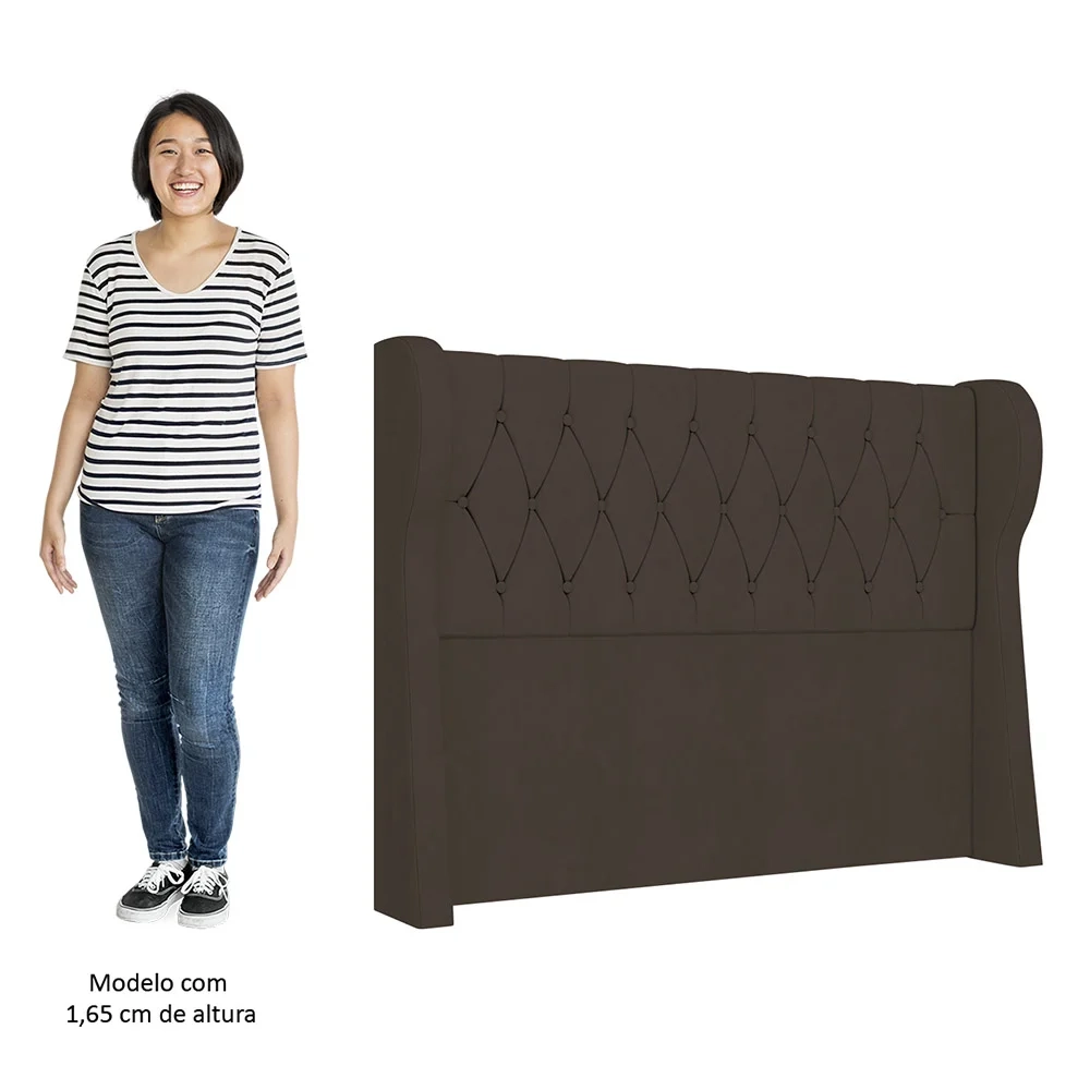 Cabeceira Casal King Cama Box 195cm Malva Z04 Veludo Marrom - Mpozenato