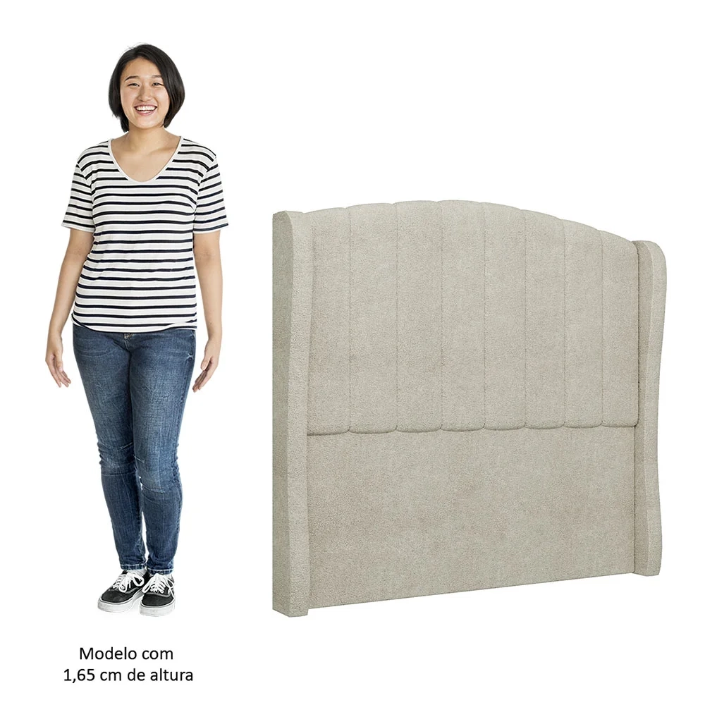 Cabeceira Casal Cama Box 140cm Glenda Z04 Boucle Bege - Mpozenato
