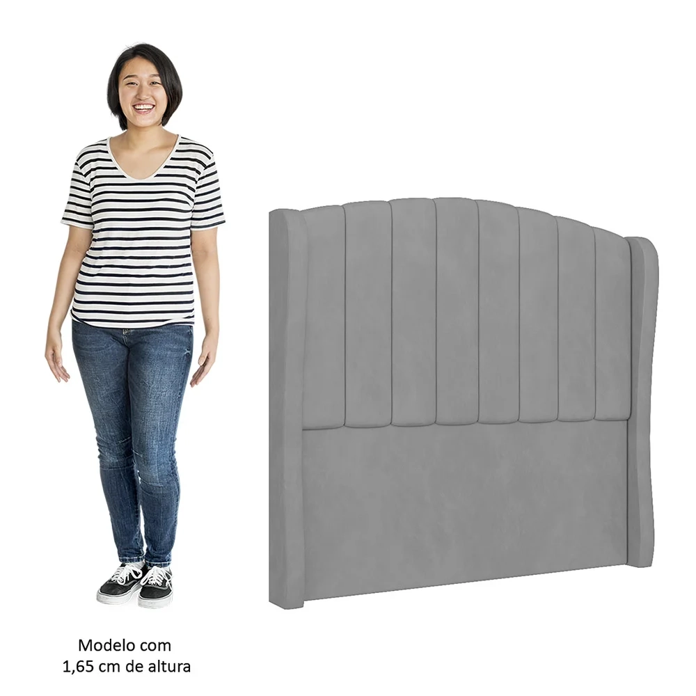 Cabeceira Casal Cama Box 140cm Glenda Z04 Veludo Cinza - Mpozenato