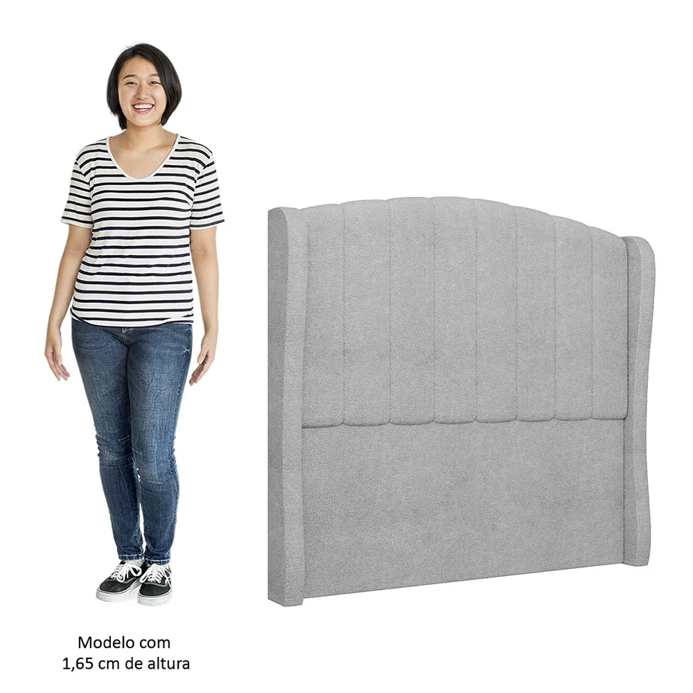 Cabeceira Casal Queen Cama Box 160cm Glenda Z04 Boucle Cinza - Mpozenato