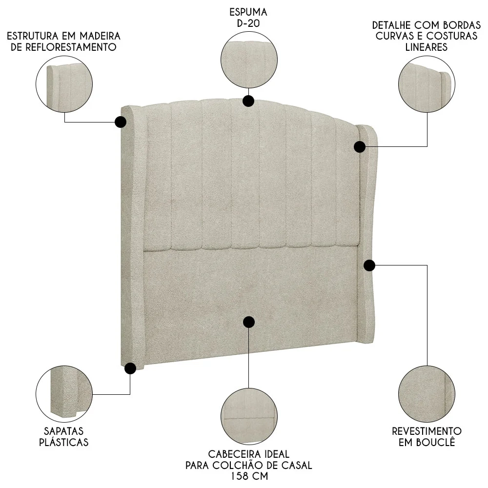 Cabeceira Casal Queen Cama Box 160cm Glenda Z04 Boucle Bege - Mpozenato