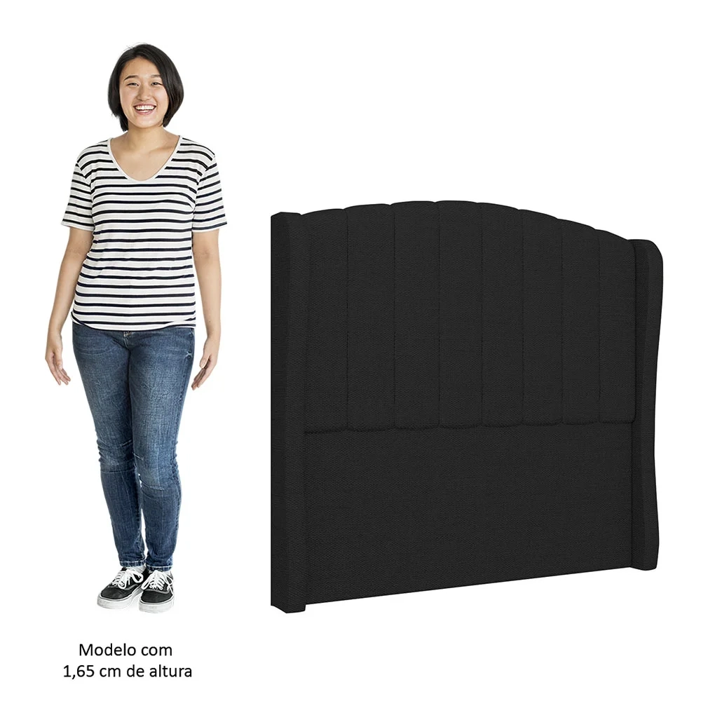 Cabeceira Casal King Cama Box 195cm Glenda Z04 Linho Preto - Mpozenato