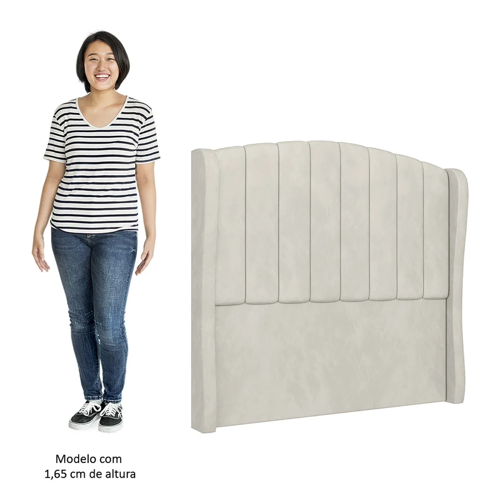 Cabeceira Casal King Cama Box 195cm Glenda Z04 Veludo Bege - Mpozenato