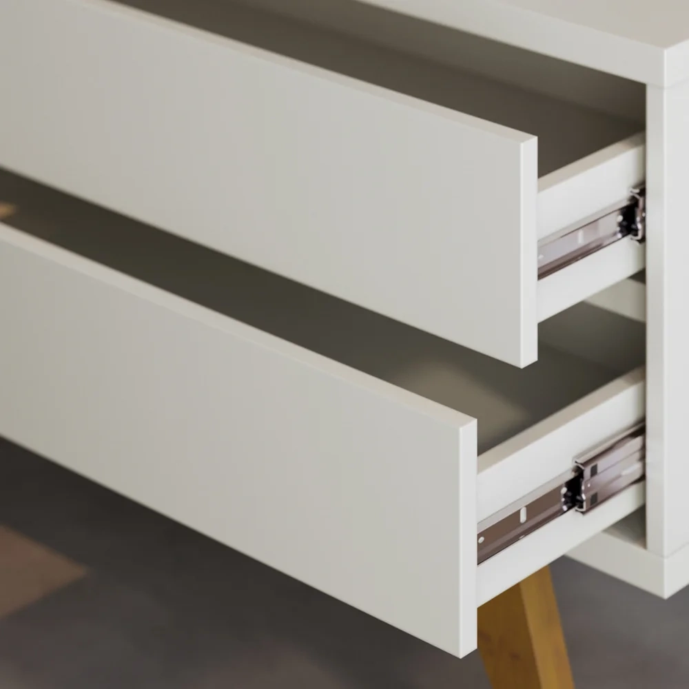 Painel para TV 75 Pol Chile e Rack Bancada Itália C05 Off White Matte/Freijó - Mpozenato