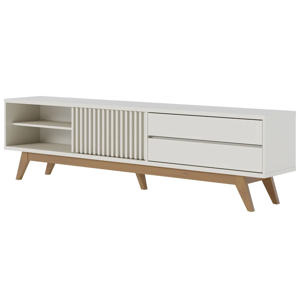 Painel para TV 75 Pol Chile e Rack Bancada Itália C05 Off White Matte/Freijó - Mpozenato