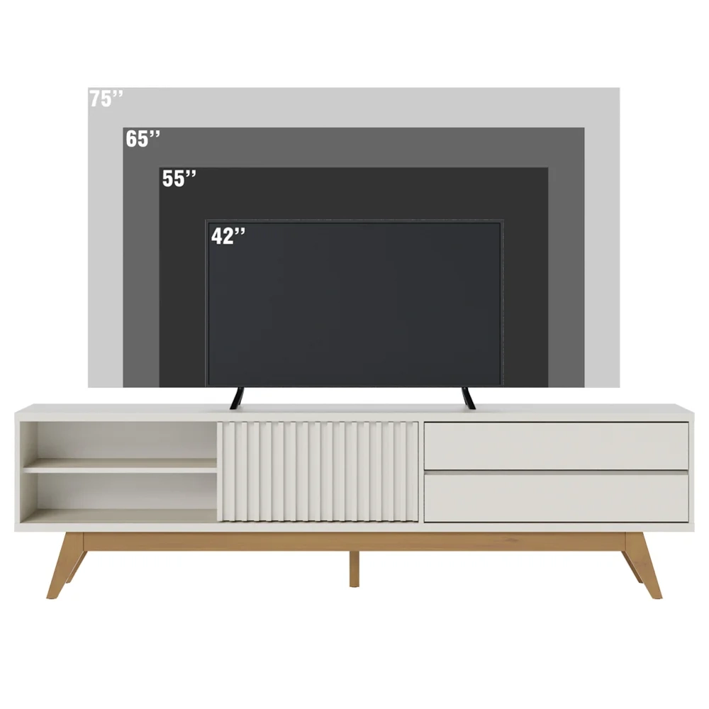 Painel para TV 75 Pol Chile e Rack Bancada Itália C05 Off White Matte/Freijó - Mpozenato