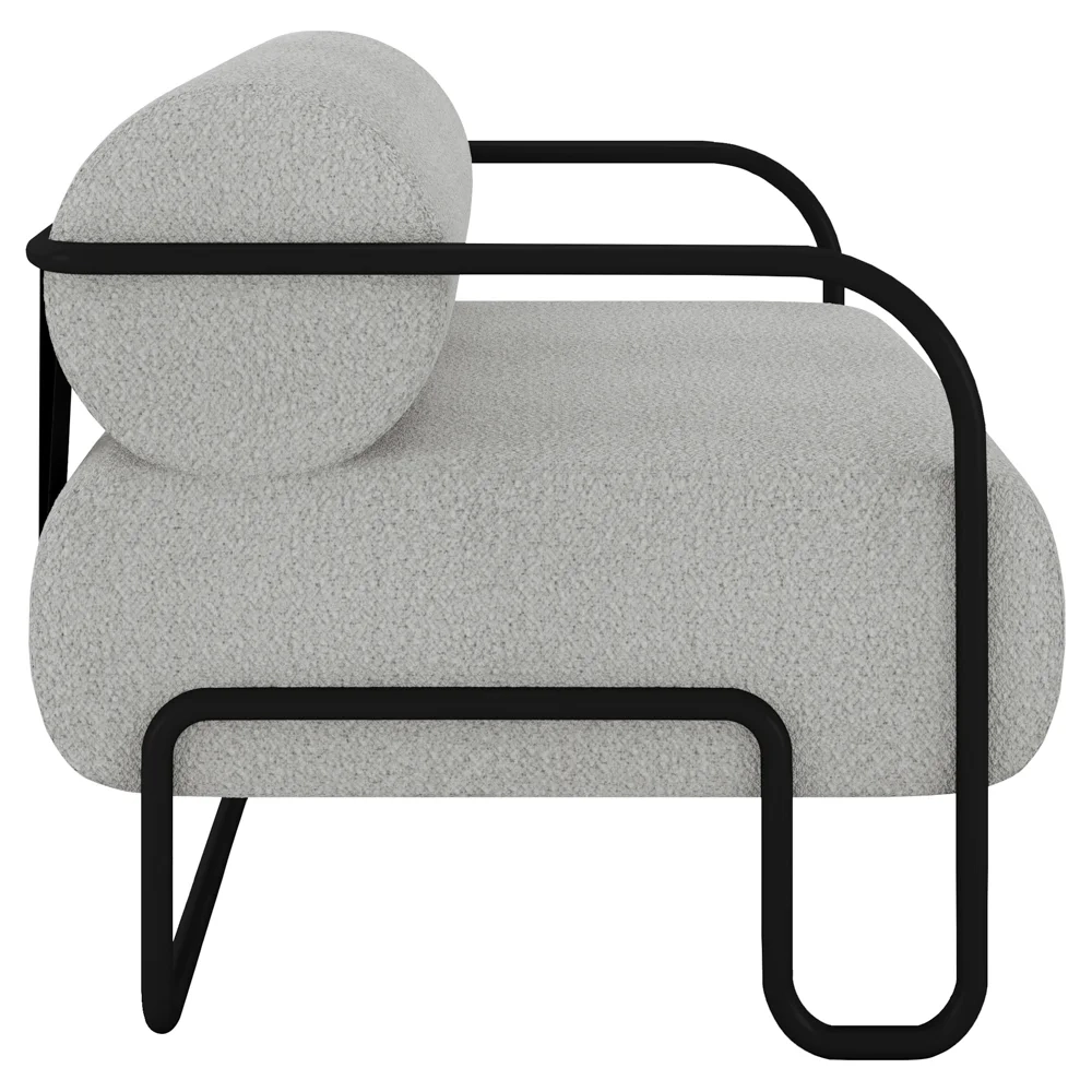 Poltrona Decorativa para Sala Industrial Kira Z08 Boucle Cinza Claro - Mpozenato