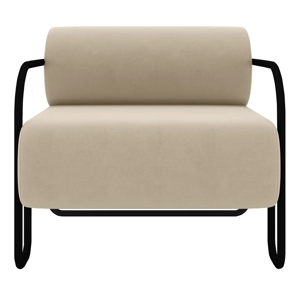 Poltrona Decorativa para Sala Industrial Kira Z08 Veludo Bege - Mpozenato