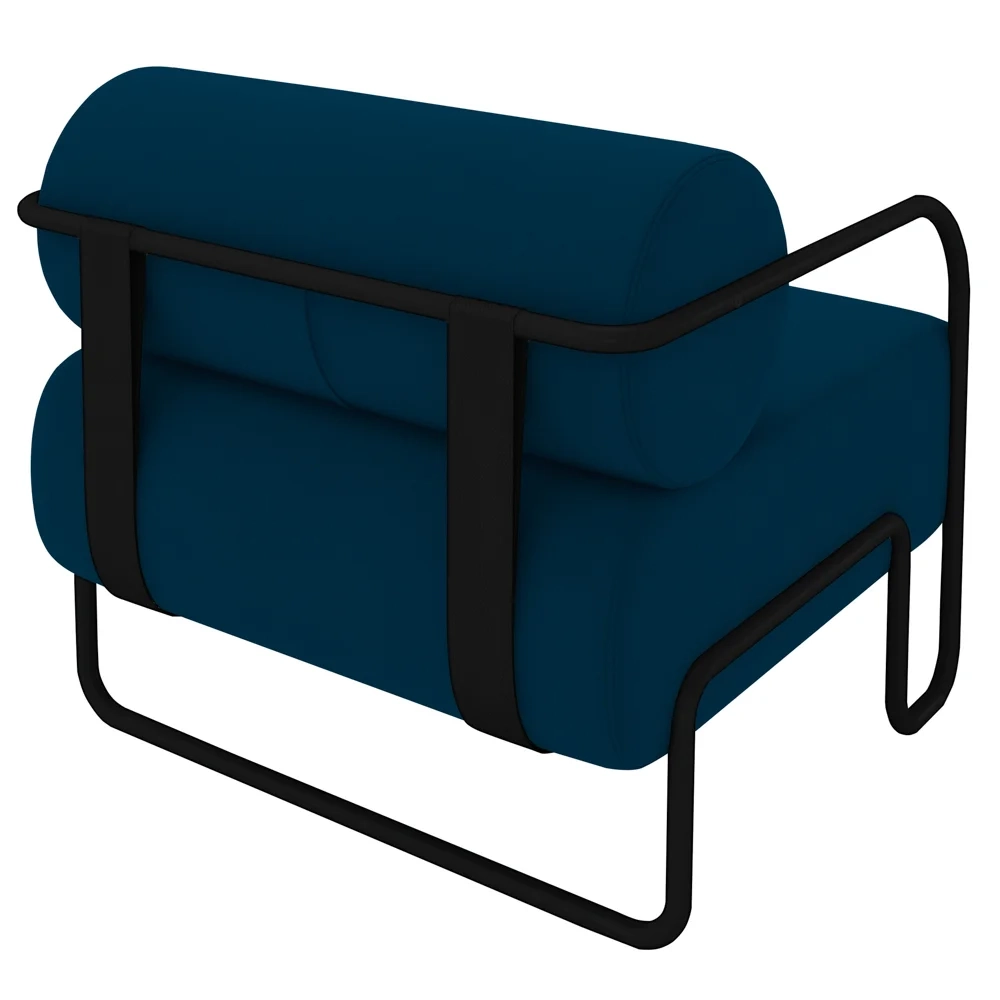 Poltrona Decorativa para Sala Industrial Kira Z08 Veludo Azul - Mpozenato