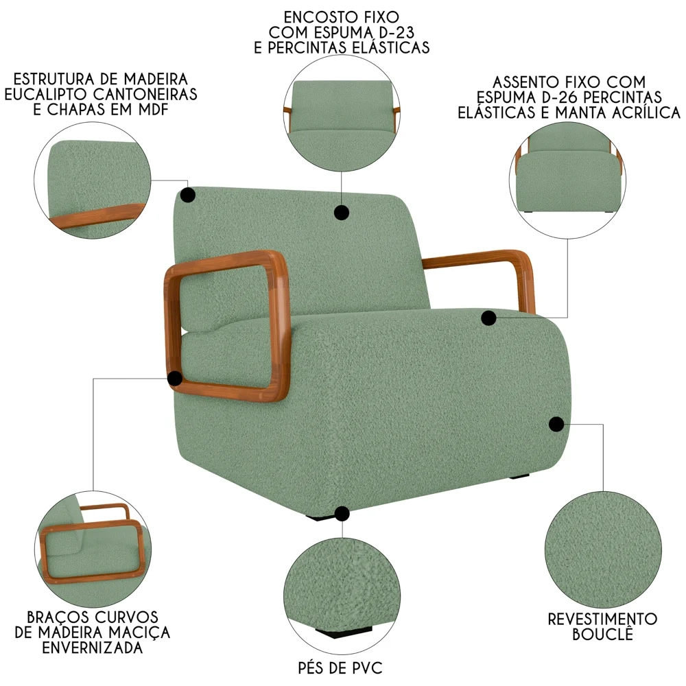 Poltrona Decorativa Orgânica para Sala Belarus Z08 Boucle Oliva - Mpozenato