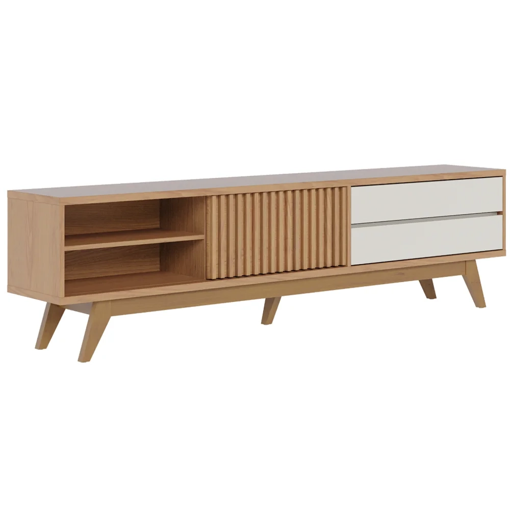 Painel para TV 75 Pol Chile e Rack Bancada Itália C05 Freijó/Off White Matte - Mpozenato